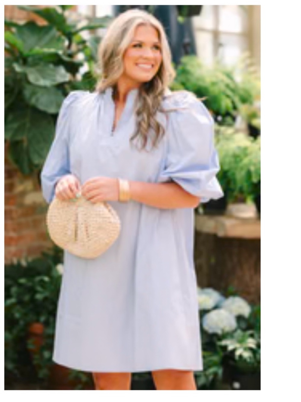 Light Blue Puff-Sleeve Shift Dress - Women